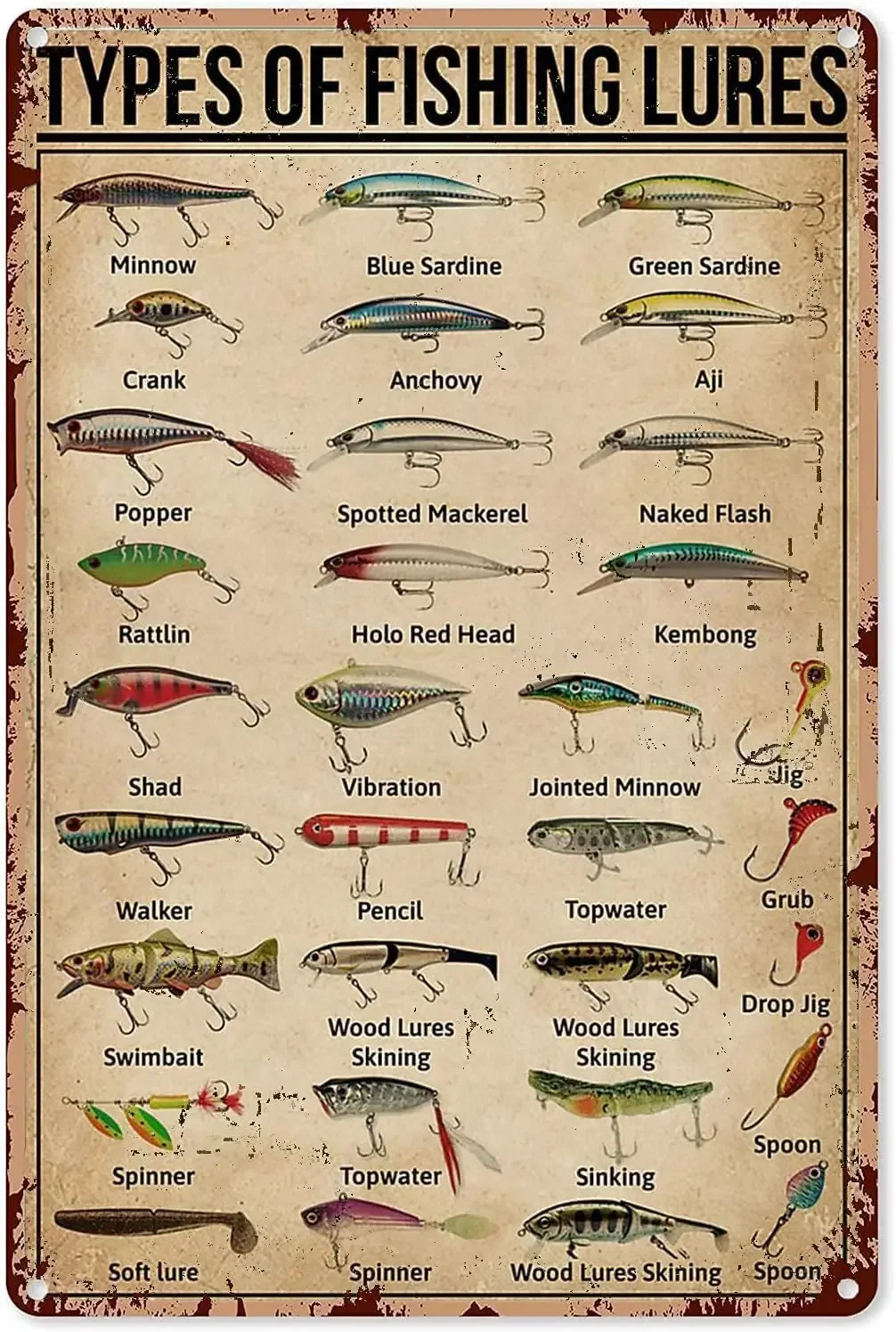 Fishing Lure - 빈티지 낚시 금속 표지판, 낚시 미끼
